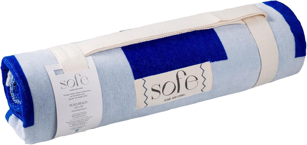 Large Velour Beach Towel (Single Pack, 35 x 70 Inches, Blue)