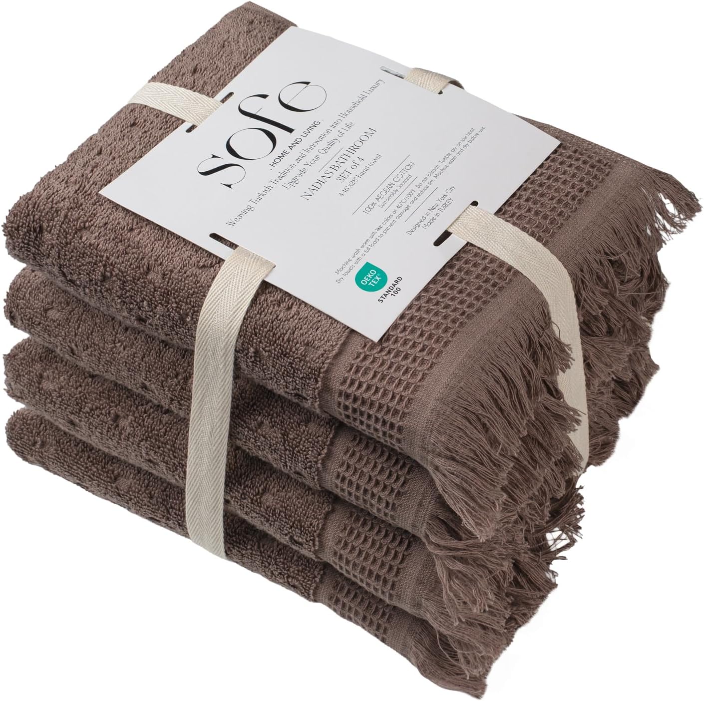 Luxury Hand Towels, 4-Pack, Coffee Brown (16 x 28 inches)