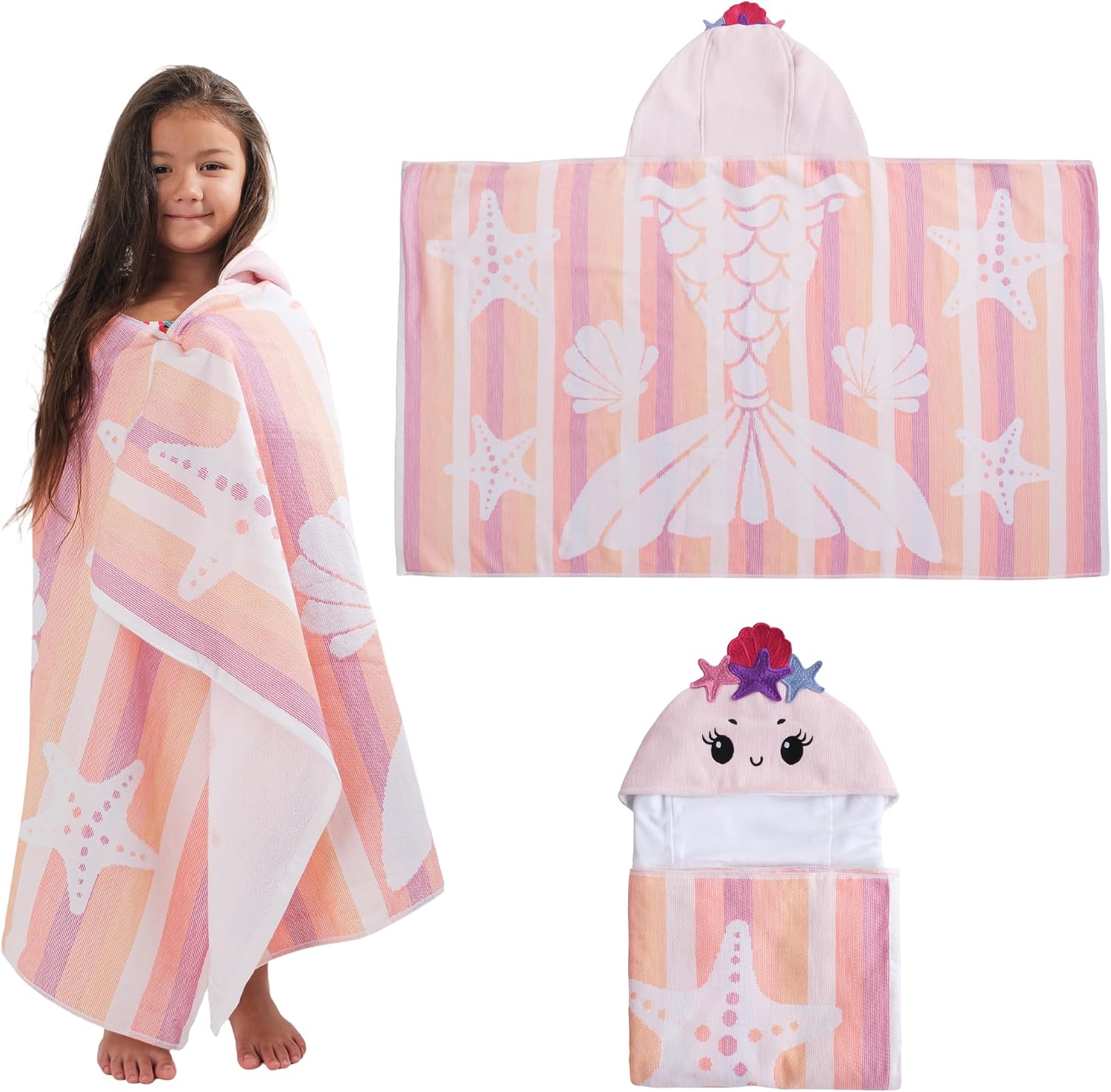 Children's Hooded Beach Poncho Towel (Butterfly Pattern)