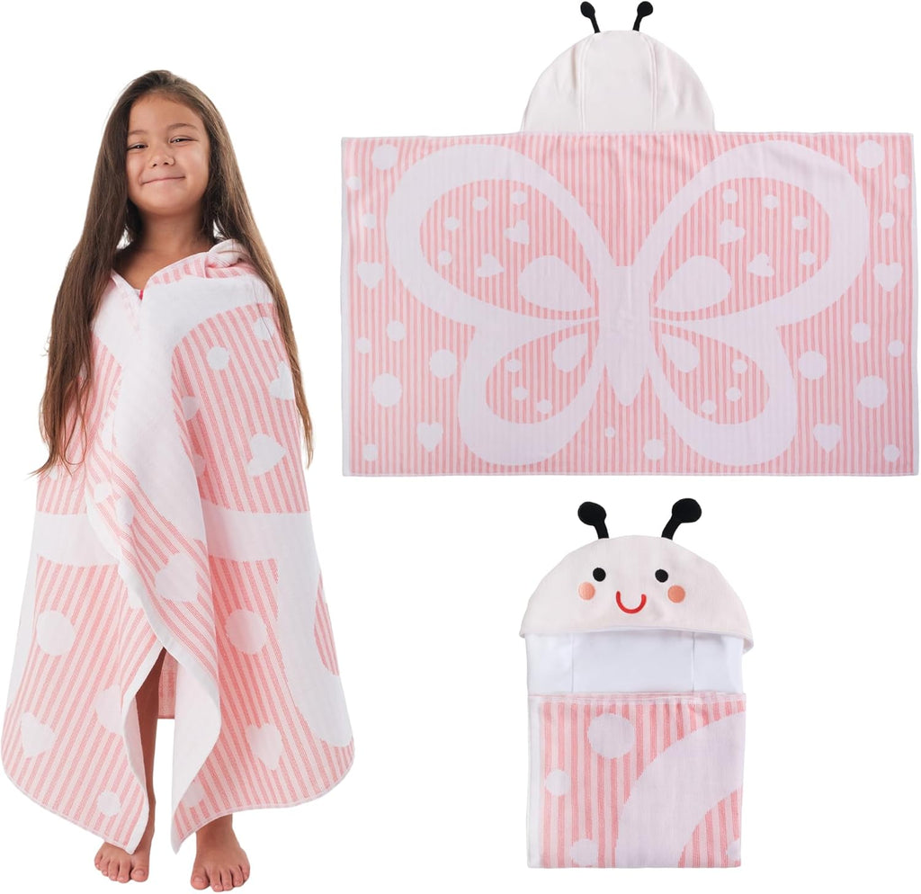 Children's Hooded Beach Poncho Towel (Butterfly Pattern)