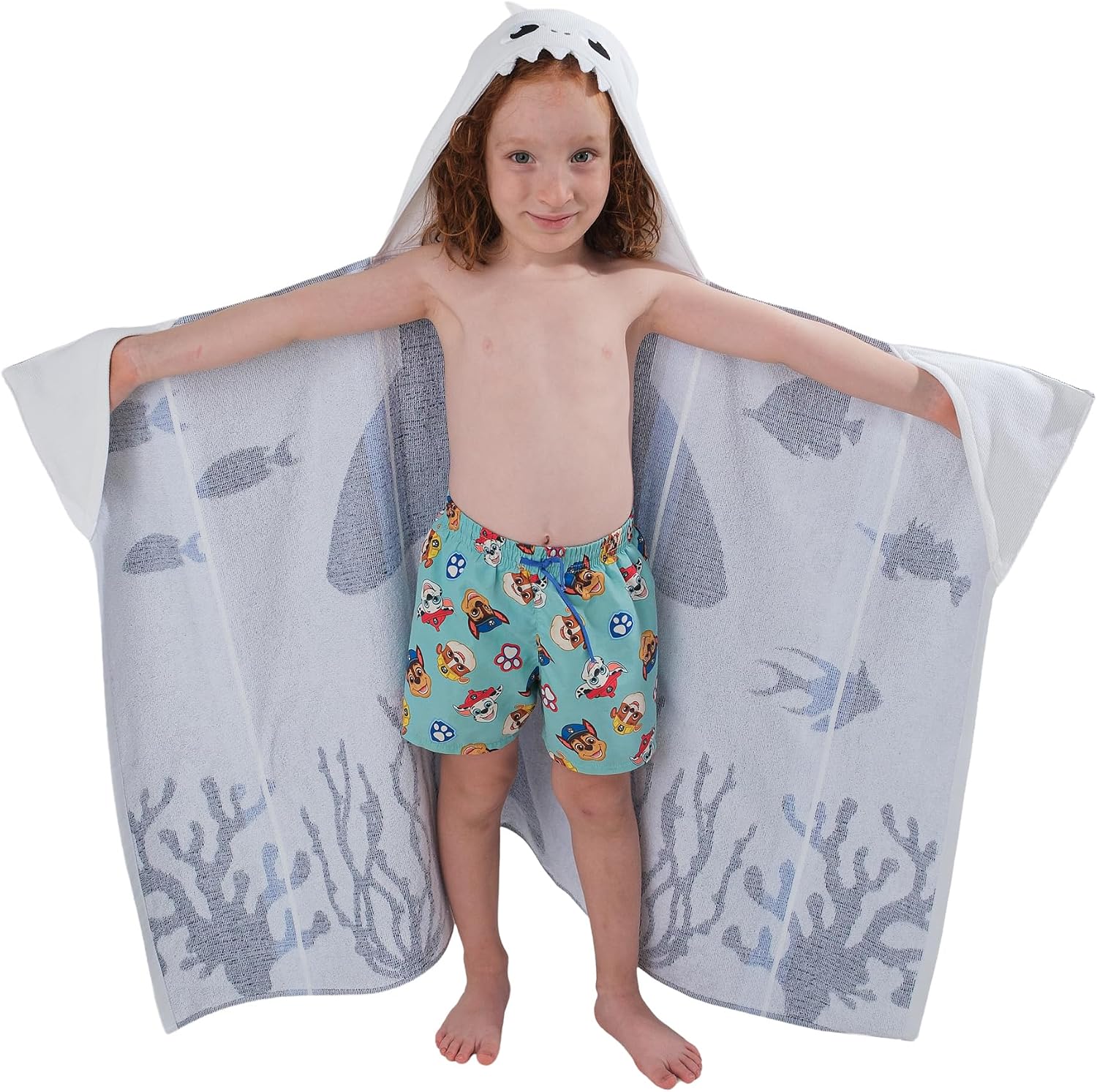 Children's Hooded Beach Poncho Towel (Shark Design)