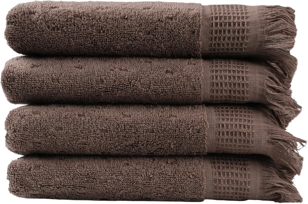 Luxury Hand Towels, 4-Pack, Coffee Brown (16 x 28 inches)