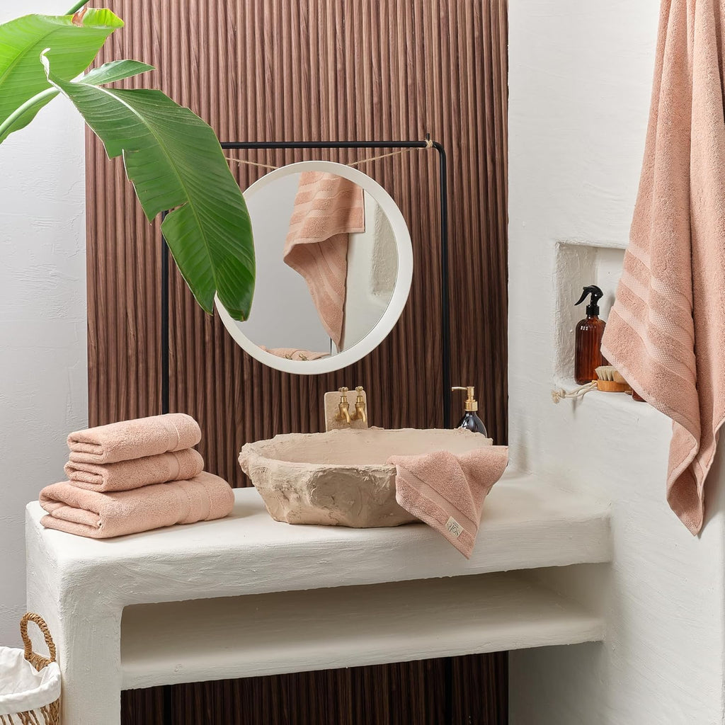Luxury Turkish Cotton Bath Towels (Set of 4, Pale Pink)