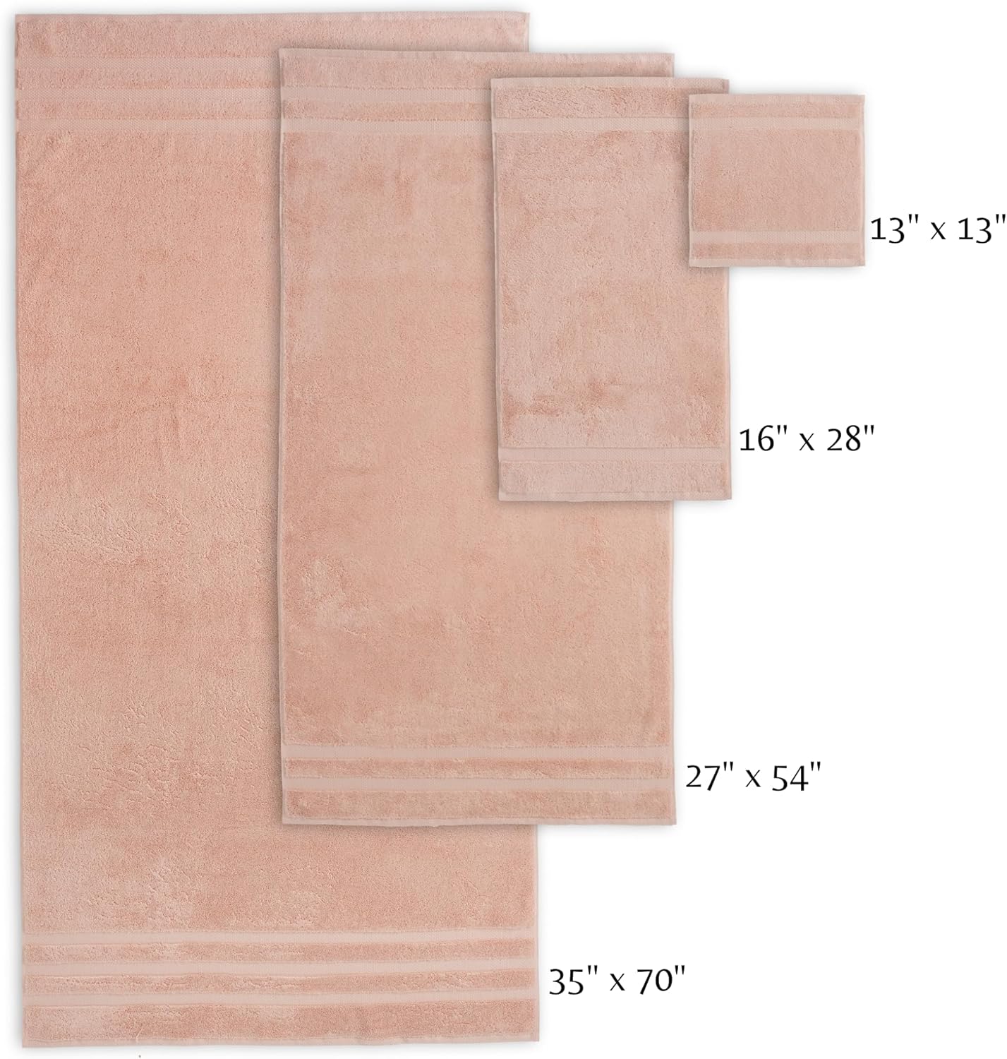 Luxury Turkish Cotton Bath Towels (Set of 4, Pale Pink)